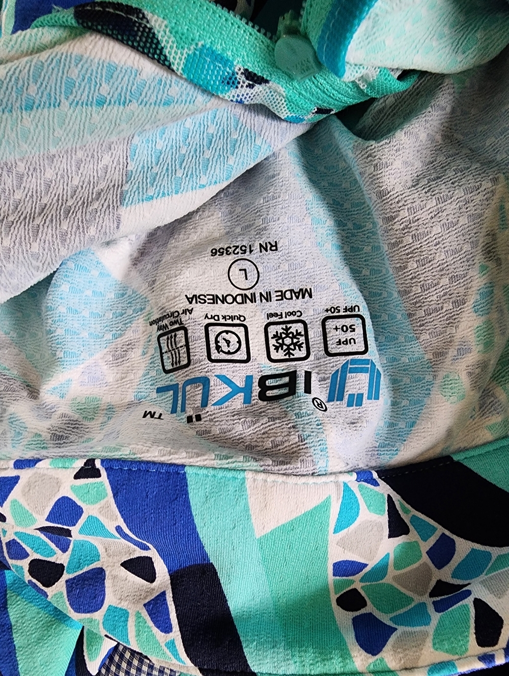 IBKUL Turquoise & Navy Geometric Long Sleeve Top - Picture 3 of 4